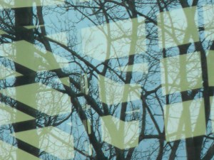 stairway rails seen through the reflections