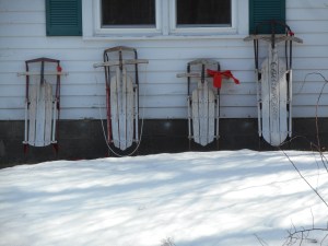 sleds arranged from a long winter of good times