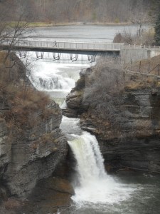 Triphammer  looking at the footbridge over Fall Creek 