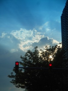 red lights just in time to gaze up