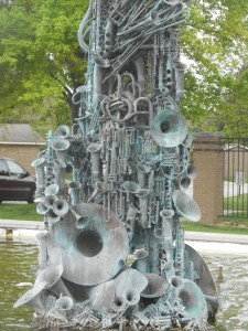 the sound of music in the water fountain water falling...