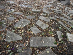 bits of stories on pieces of stones scattered around...