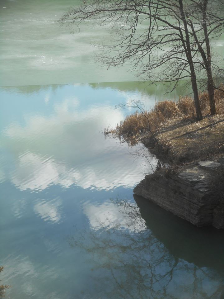 a look at clouds and sky at rest in the still water at the 2nd dam reservoir today 3-25-18
